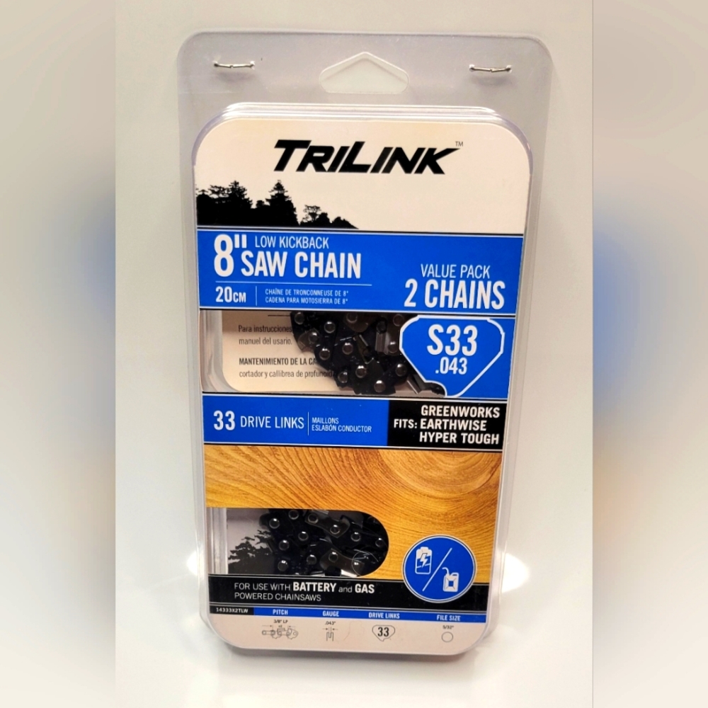 Saw Chain Replacement 8” Inch Low Kick 33 Drive Links S33 Value Pack 2 Chains